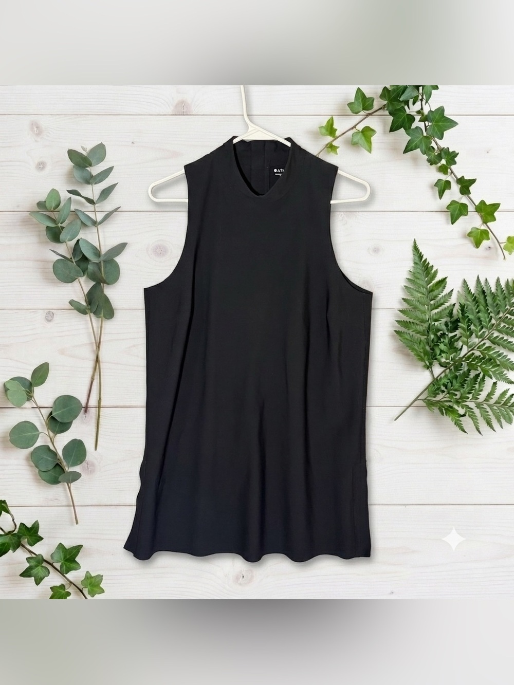 Athleta Interstellar Bike Tunic S Black Sleeveless High Neck Top Dress Stretch